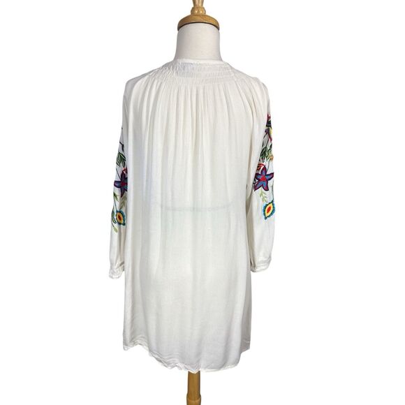 Embroidered Floral BOHO Peasant Tunic Blouse Tassels Sz S - Picture 4 of 6